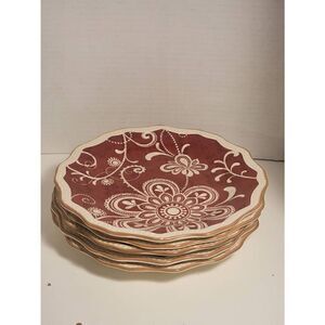 Pier 1 Imports Red White Maribeth Scalloped Ironstone Salad Plates Set Of 5